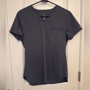 Med Couture Women's Peaches V-Neck Scrub Top in Charcoal Gray